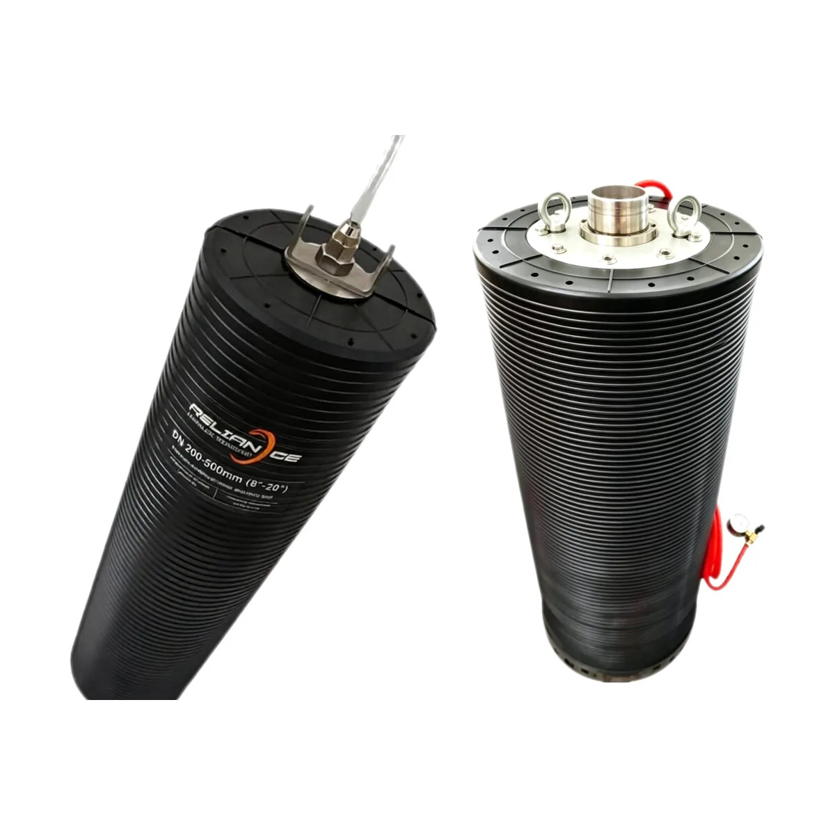 Reliance product image showing a closed-end plug and a plug with a central bypass connection.