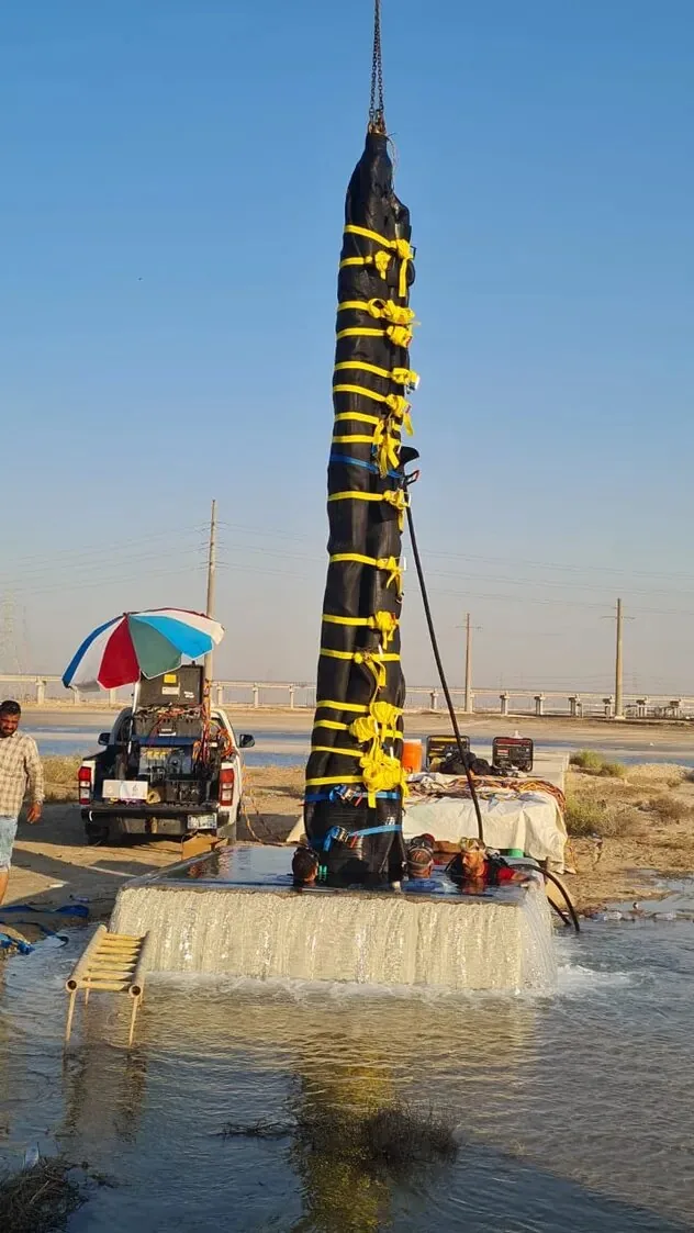 Reliance DN800 high-pressure pipe plug with central steel bypass pipe deployed on a municipal site.