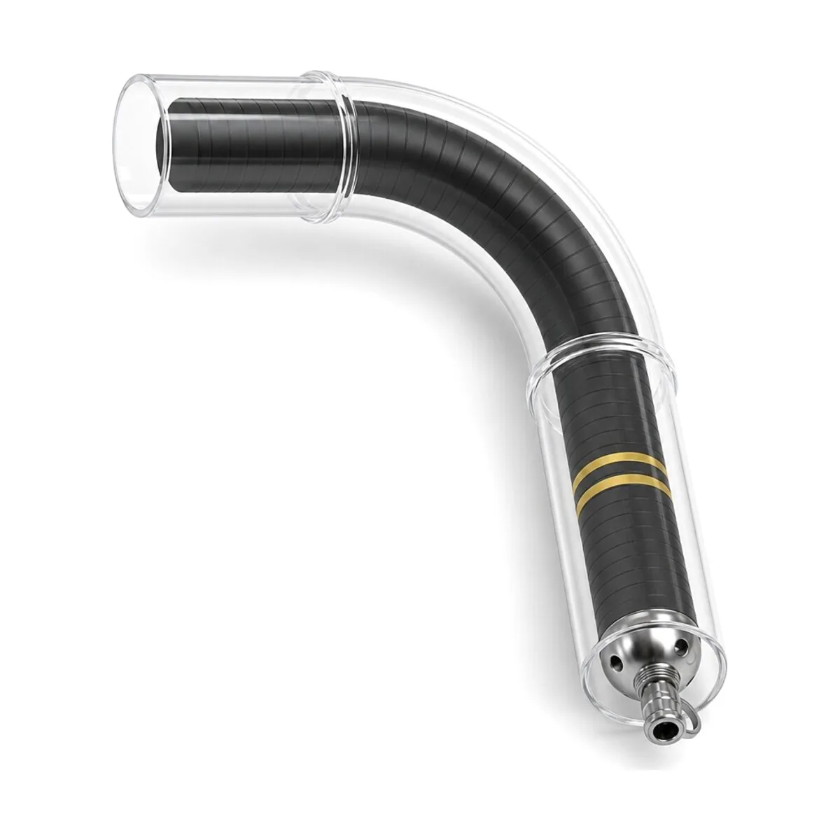 Reliance flexible flow-through sewer repair packer with protective guide skids and pneumatic inflation coupling.